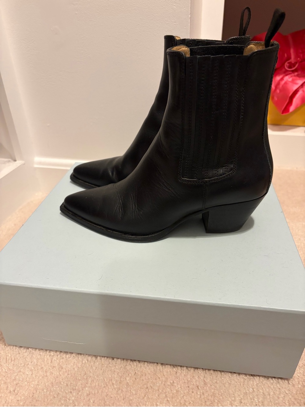 Margaux Agnes Black Leather Western Ankle Boots